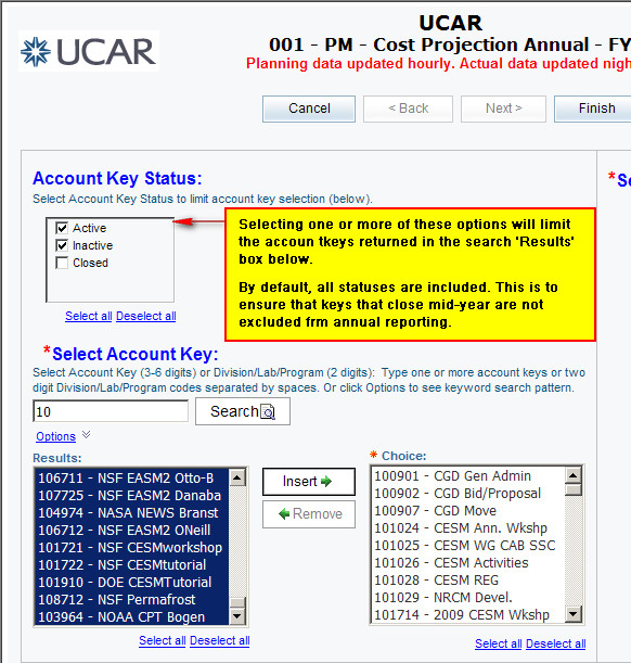 Accont Key Prompt option to limit by status