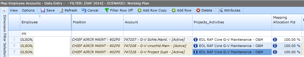 Allocation Mapping Employee Copy Down