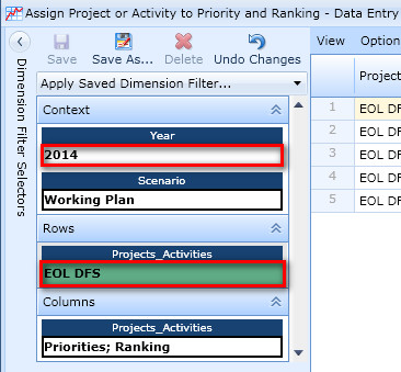 Allocation Mapping Priority Ranking Dimension Filter Setup