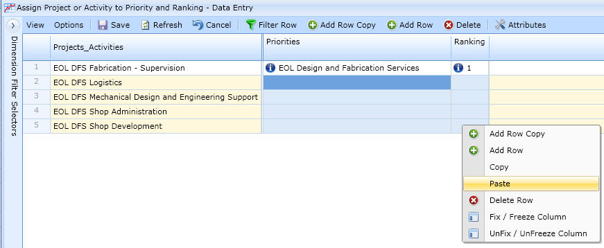 Allocation Map to Priority Ranking Paste