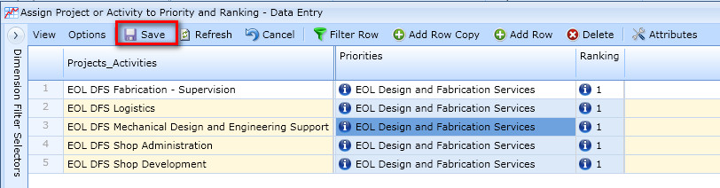 Allocation Map to Priority Ranking Save