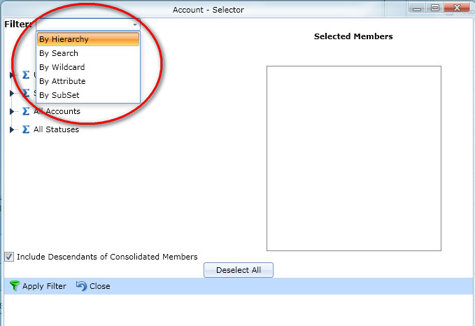Dimension Filtering Options