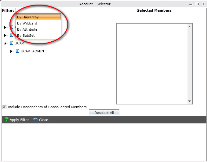 Dimension Selector Filter Options