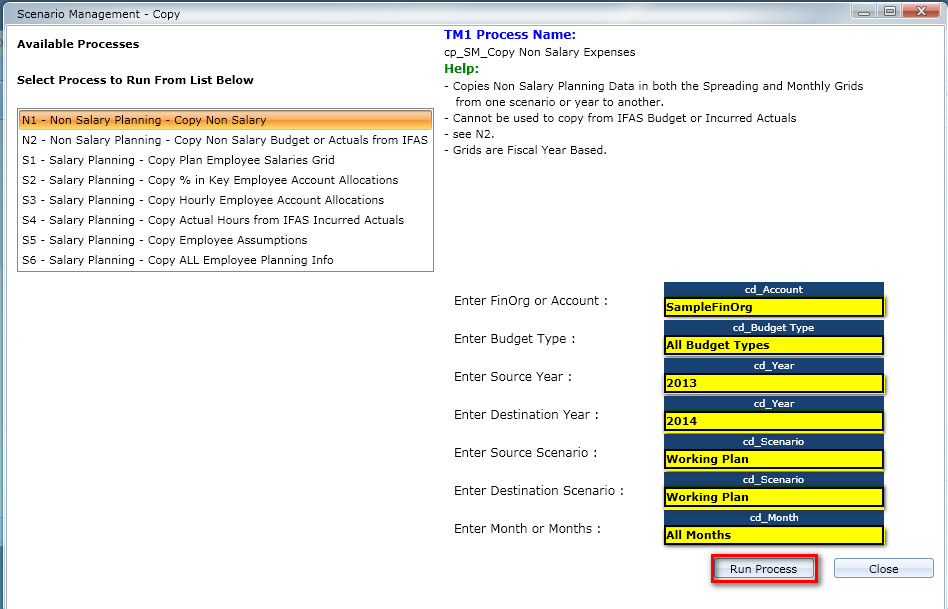 N1 - Copy Non salary planning data from one year to another