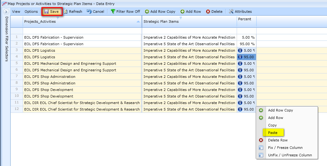 Paste and Save Strategic Plan Item Mappings