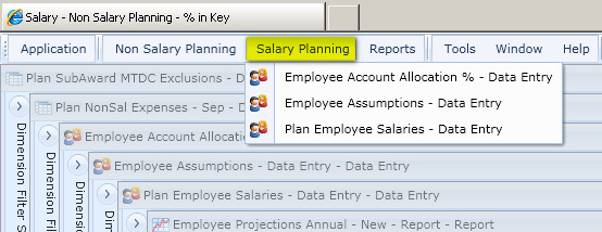 Salary Planning Menu