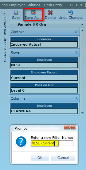 Save dimension selections Current Incurred Actual