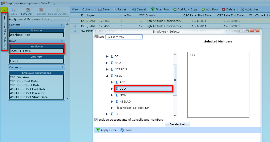 Emp Assumptions - Select Emps