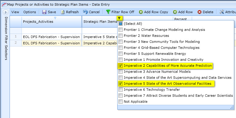 Column Filter - Narrow Selection of Strategic Plan Item
