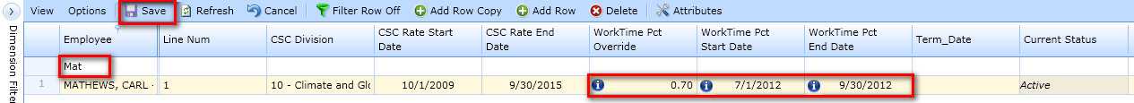 Find Edit Save emp worktime pct