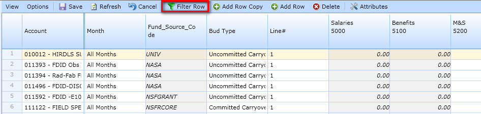 Filter Row Button