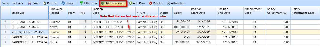 Employee Reclass Add Row